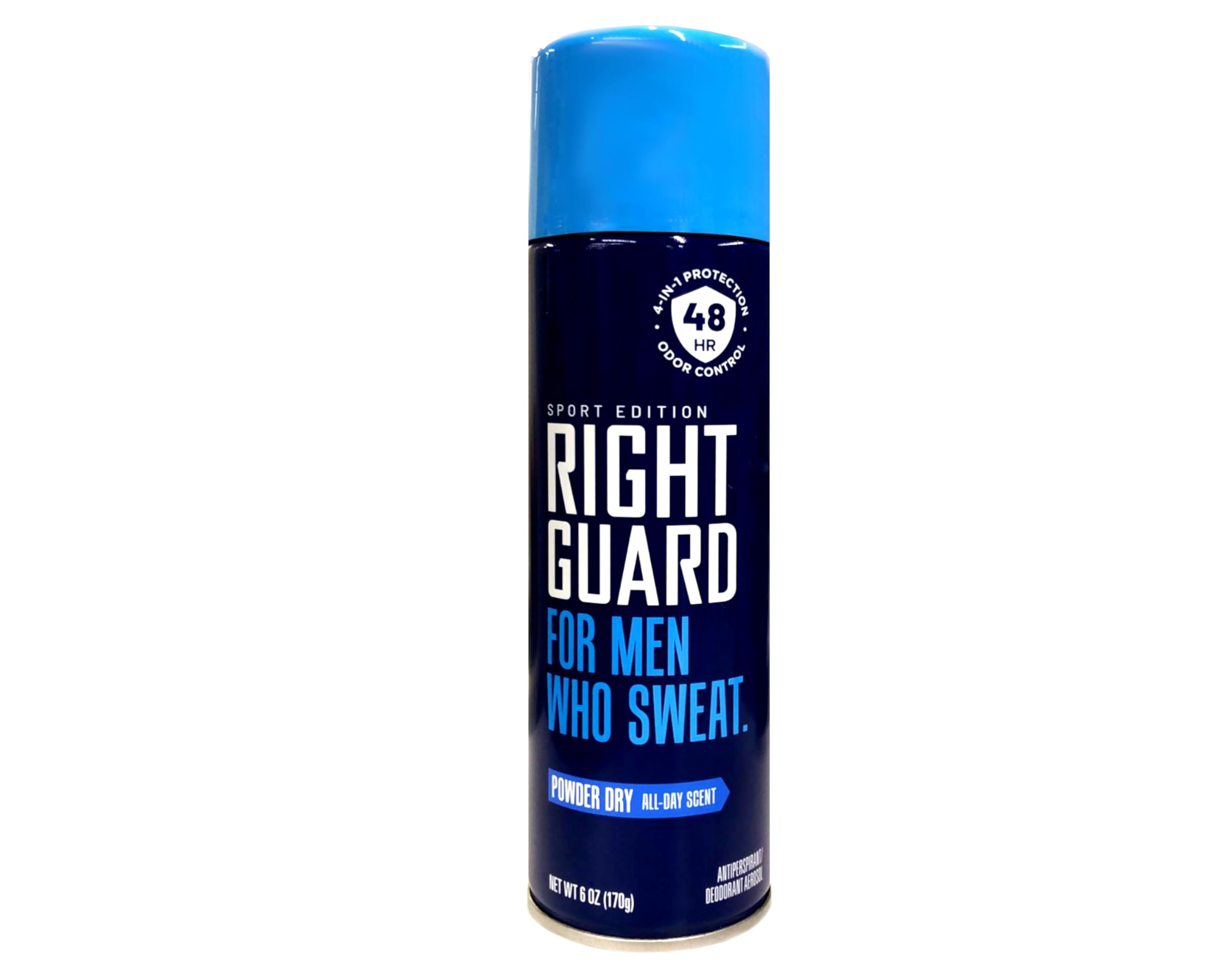 Right Guard Aerosol Sport Can showing quick spray for on-the-go freshness.