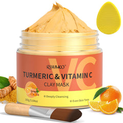 RIHAKO turmeric vitamin C clay mask packaging shown for gifting and premium skincare.