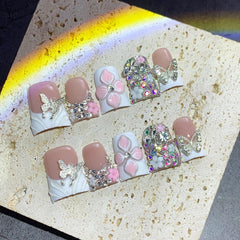 RIICFDD 3D flower art nude pink nails add elegant flair.