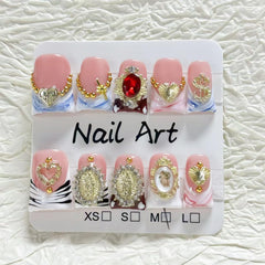 RIICFDD 3D golden heart design nails add elegant accent