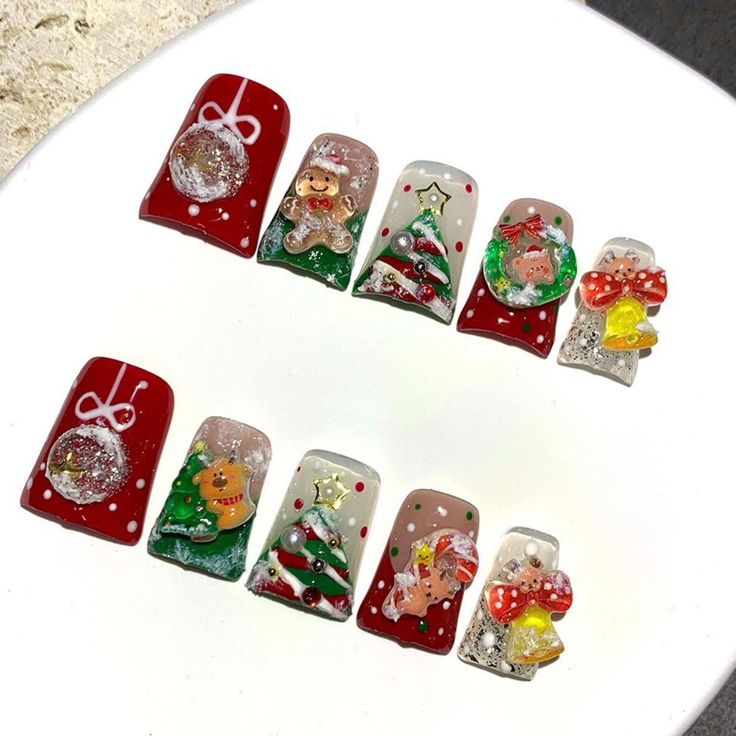 RIICFDD Christmas press-on nails in glossy red for salon-like at-home manicures