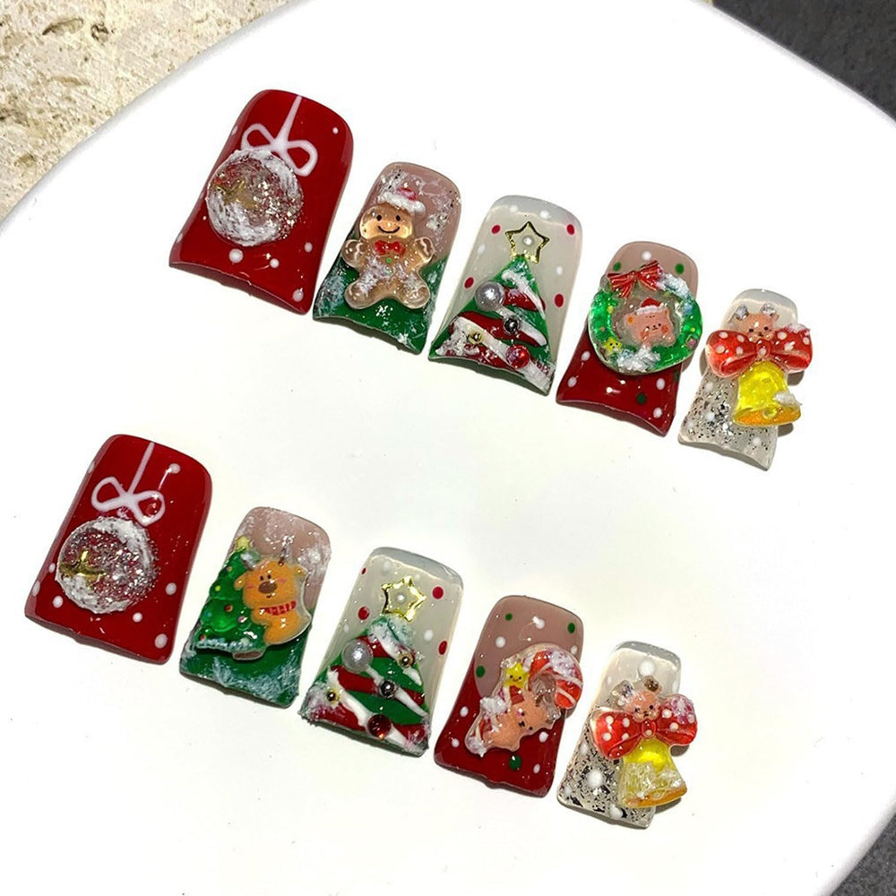 RIICFDD Christmas press-on nails in glossy red for salon-like at-home manicures