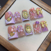 RIICFDD duck medium nails with velvet floral pink tips for salon-quality at home