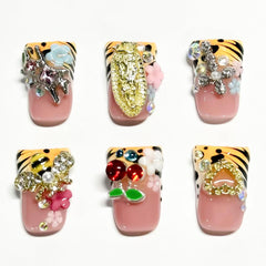 RIICFDD duck press-on nails with cherry design for chic, quick glam.