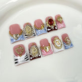 RIICFDD sea-waves pink French-tip nails for durable wear
