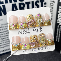 RIICFDD French tip duck nails with glam pattern for effortless style