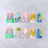 RIICFDD handmade duck press-on nails with star design for at-home style