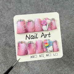 RIICFDD nails show 3D rhinestones detail for subtle sparkle during evenings
