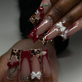 RIICFDD long press nails in square leopard French tip for quick at-home manicure.