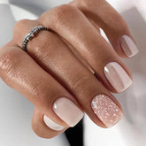 RIICFDD nude pink press-on nails with glitter for quick glam
