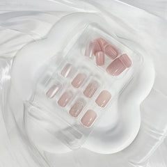 RIICFDD short square nails with glossy nude pink for daily wear