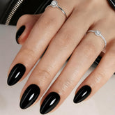 Rimudecure Black Almond press-on nails with a glossy gel finish for salon-like nails.