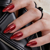 Rimudecure red glitter press-on nails sparkle for festive daily wear