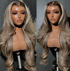Rina 13x6 wig side view showing seamless color blend and natural movement.