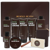 Rinse & Robust gift box cover with premium men's grooming set.