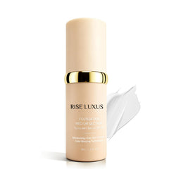 Rise Luxus Ultrablend foundation bottle with pump showing easy dispensing and SPF 50