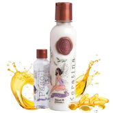 Ritual Botanico Keratina Organic bottle pouring for smooth, shiny hair.