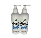 Rixx Lotion Original bottle pour demonstrates fast absorption for hydrated skin