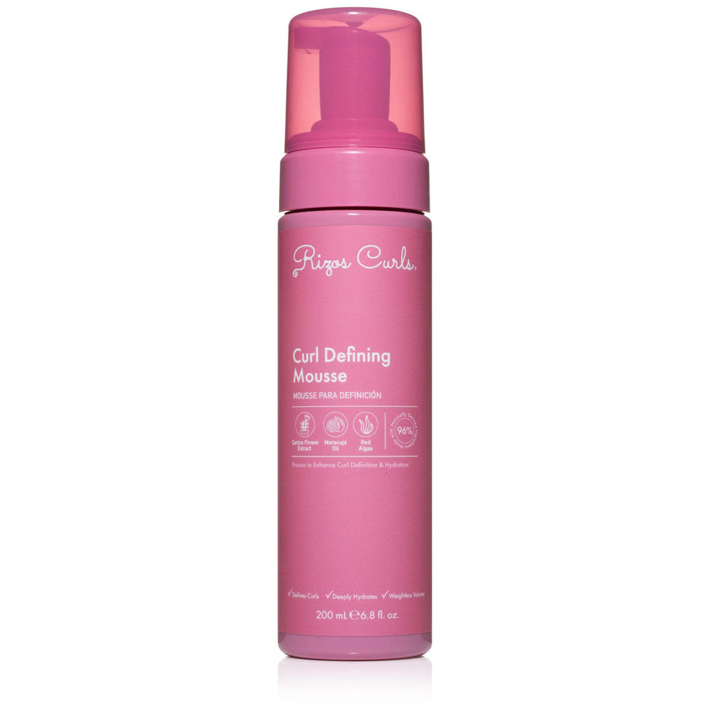 Rizos Curls Curl Defining Mousse bottle front shows lightweight volume for waves, curls, coils