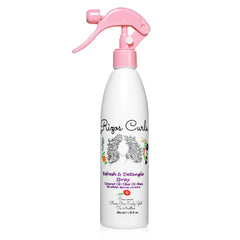 Rizos Curls Refresh & Detangle Spray bottle pours for easy detangling and refreshed curls.