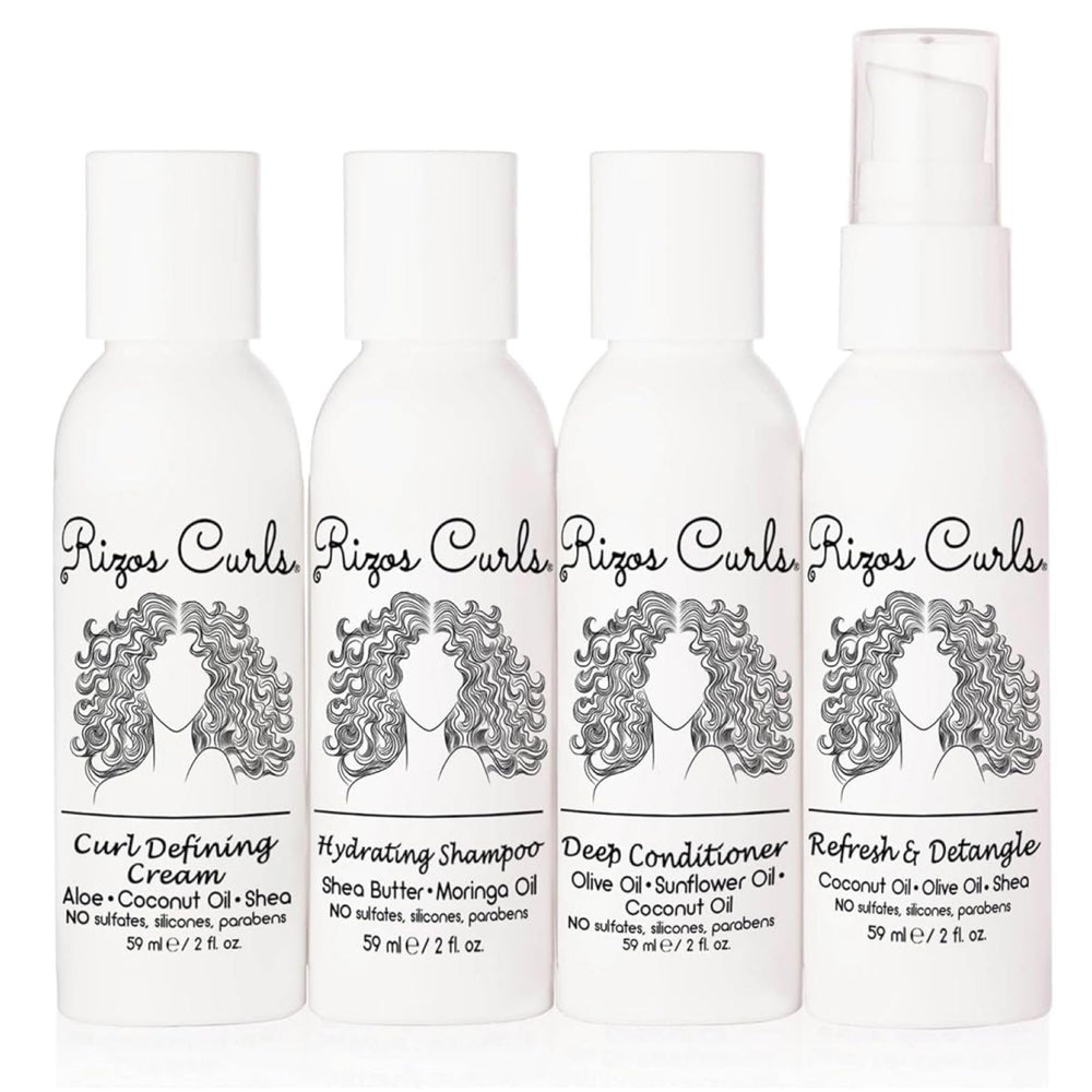 Rizos Curls travel kit shampoo bottle for gentle cleansing on trips