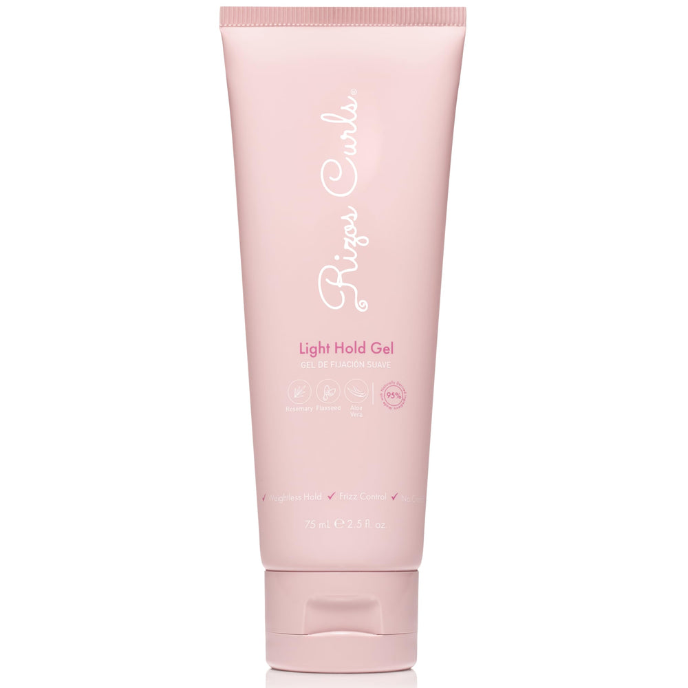 Rizos Curls Travel Light Hold Gel bottle delivers weightless definition and frizz control.