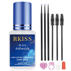 RKISSBEAUTY Lash Cluster Glue bottle close-up showing professional-grade hold.