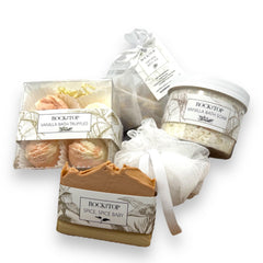 Rock the Top vanilla bath salt jar offering a mineral-rich soak