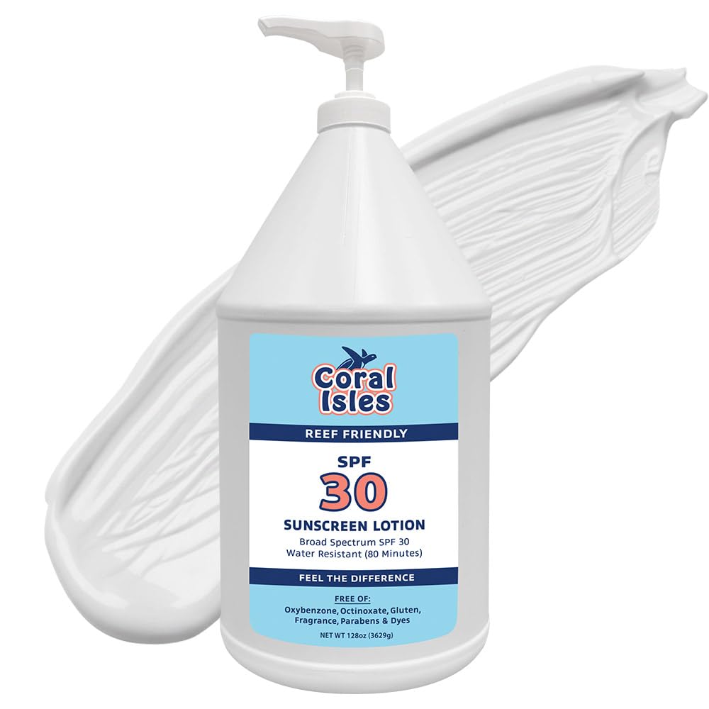 Rocky Mountain Sunscreen Coral Isles bottle with pump for quick group applications