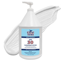Rocky Mountain Sunscreen Coral Isles bottle with pump for quick group applications