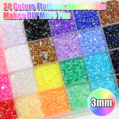 RODAKY close-up of 3mm AB rhinestones showing rainbow shimmer.