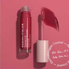 Rodan + Fields lip-oil-berry-tint swatch with sheer color and shine