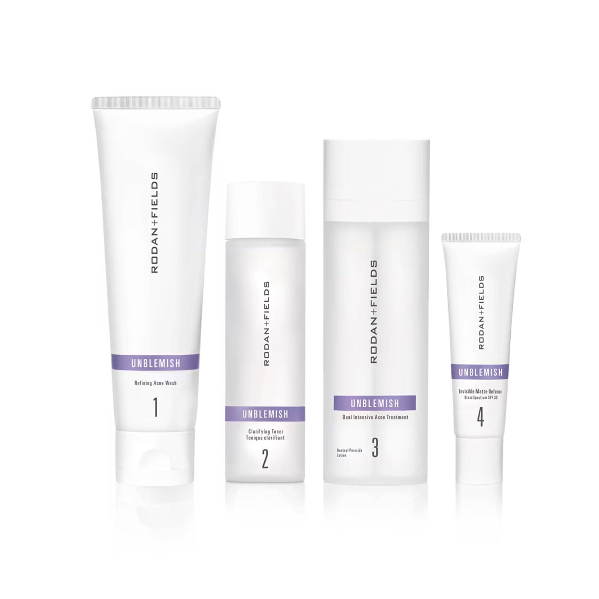 Rodan + Fields Unblemish cleanser bottle closeup for refreshed, clear-looking skin.