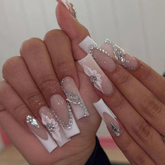 ROFIBUT French tip press-on nails long square white tip for chic manicure