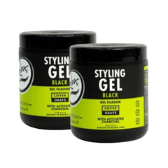 Rolda Black Styling Hair Gel bottle pour for strong hold and sleek finish.