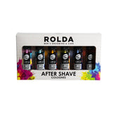Rolda Urban Collection aftershave bottle showing six tonics for post-shave care.