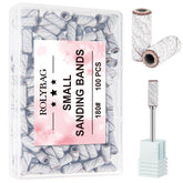 Rolybag 100pcs sanding bands in zebra case for organized nail prep.