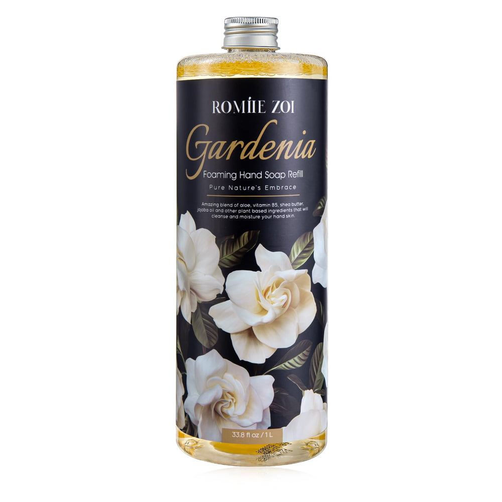 ROMIIE ZOI foaming hand soap gardenia bottle offers long lasting freshness and easy refills