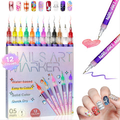 RONYUTON 12-color nail art pens set front view with vibrant colors for versatile designs