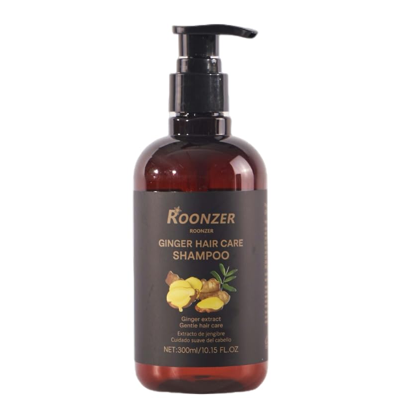 ROONZER Ginger Shampoo bottle showcases invigorating scent and ginger-infused formula