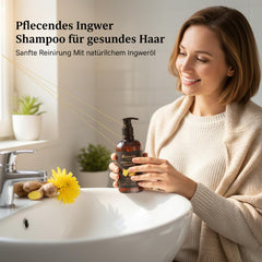 ROONZER Ginger Shampoo pour-action demonstrates easy application and refreshing cleanse
