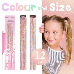 Rootoo hair tinsel clip-in packaging shows 12 pieces of 24-inch length.