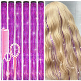 Rootoo purple hair tinsel clip-in, 24-inch extension for festival sparkle.