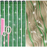 Rootoo green fairy hair tinsel clip-in 24 inch adds subtle holographic sparkle to daily hairstyles.