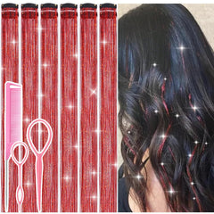 Rootoo hair tinsel clip-in red 24-inch adds party-ready sparkle.