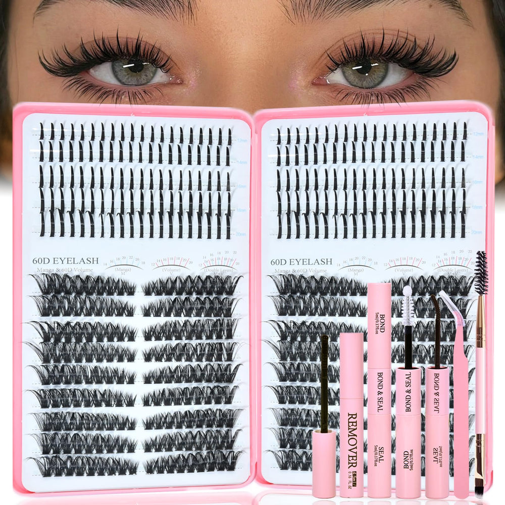 Rootoo Lash Clusters Kit 60D-60D left-right closeup for dramatic fluffy volume