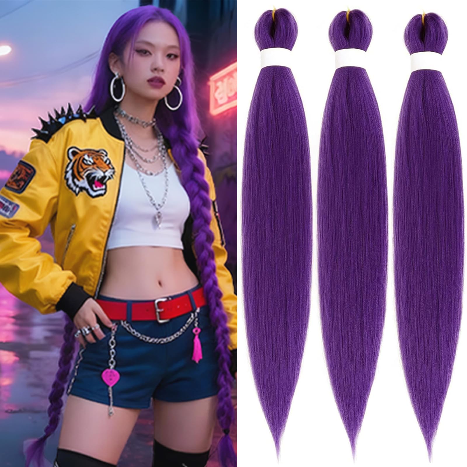 Rootoo purple braiding hair 26 inch close-up showing smooth synthetic fibers for natural-looking braids