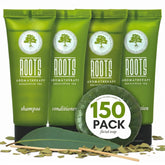 Roots Aromatherapy travel-size shampoo tubes ideal for guest rooms and travel.