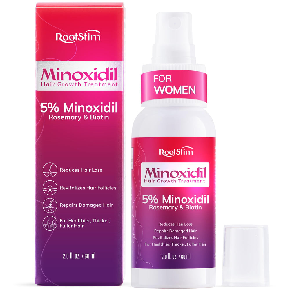 RootStim minoxidil spray for women targets thinning areas with precise, mess-free application.