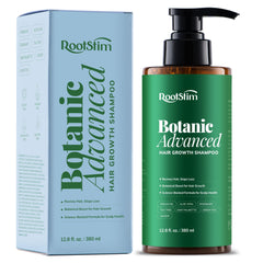 RootStim Hair Growth Shampoo bottle showing rosemary formula for scalp care.